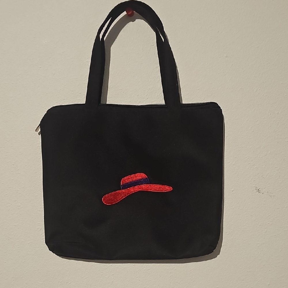 Black Tote Bag with Red Hat Design
